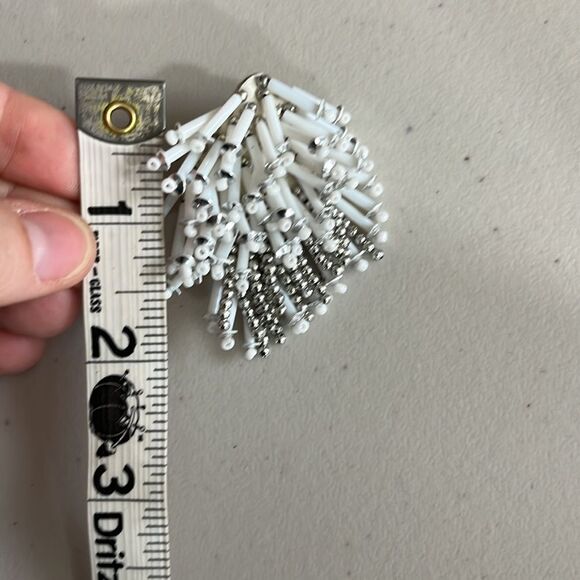 Beaded Diamond Shape Drop Clip On Earrings White Silver - Picture 4 of 4